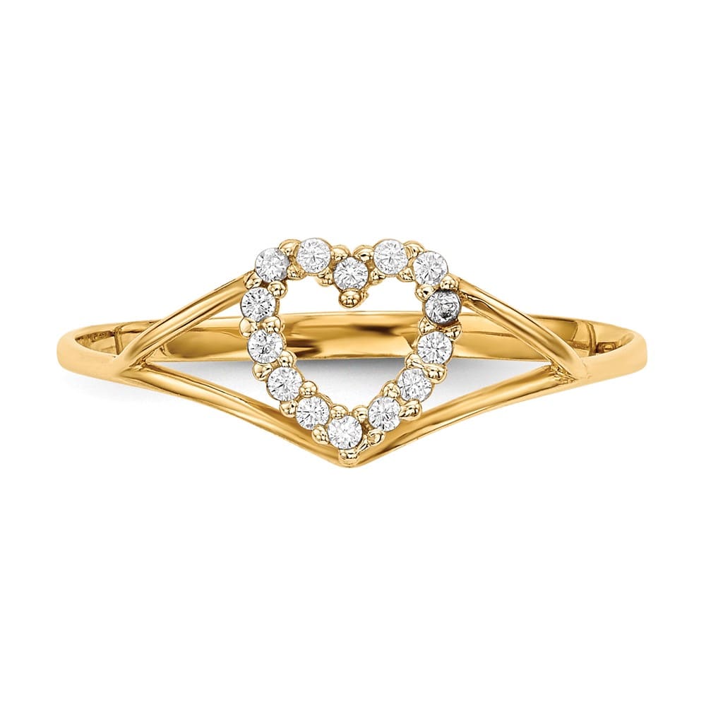14k Yellow Gold 1.5 mm 7 mm Top CZ Heart Ring