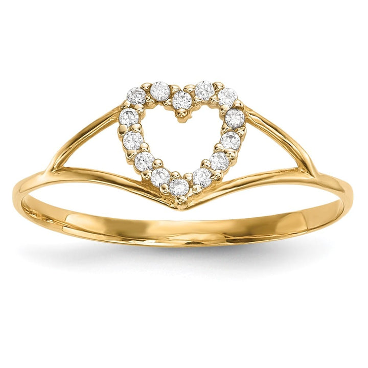 14k Yellow Gold 1.5 mm 7 mm Top CZ Heart Ring