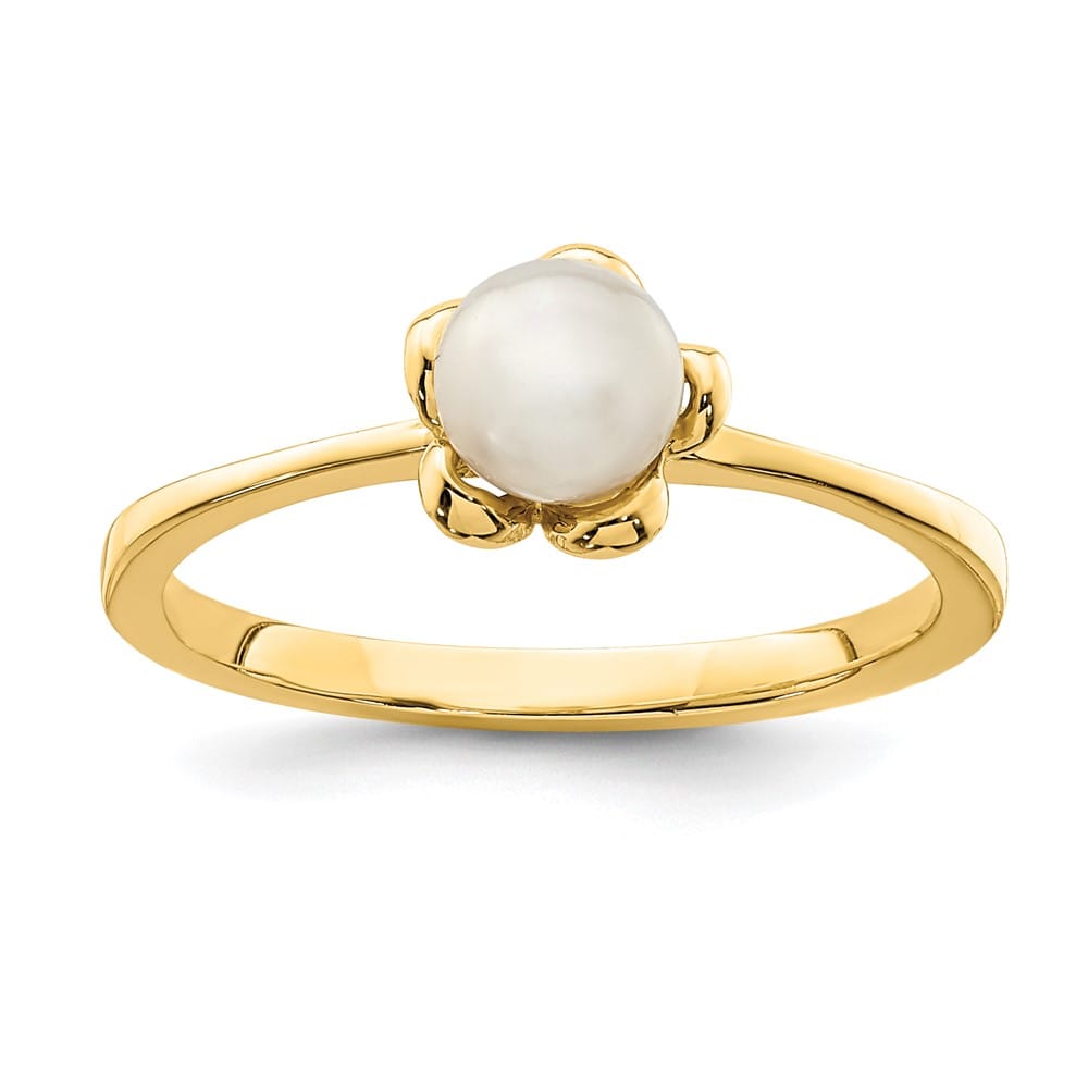 14k Yellow Gold 1.5 mm White Button Freshwater Cultured Pearl Ring Refundable Stock Size 4 Only