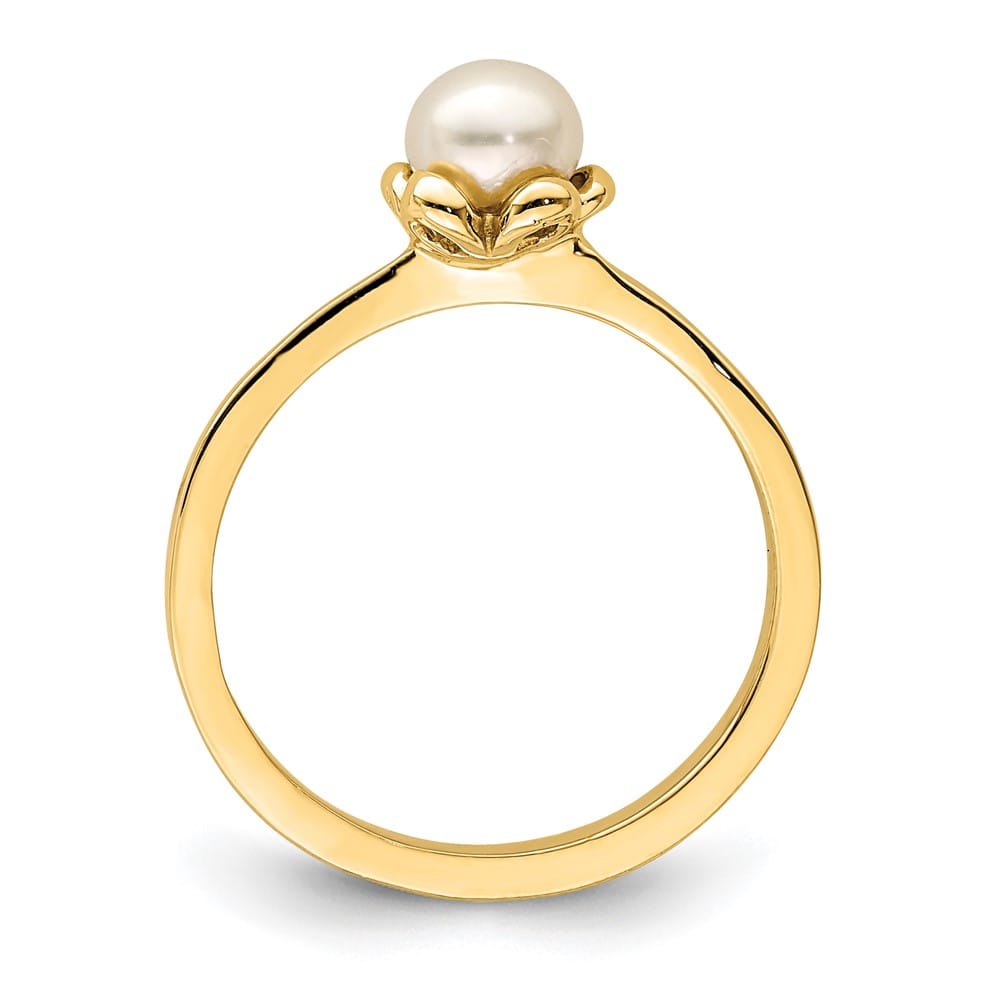 14k Yellow Gold 1.5 mm White Button Freshwater Cultured Pearl Ring Refundable Stock Size 4 Only