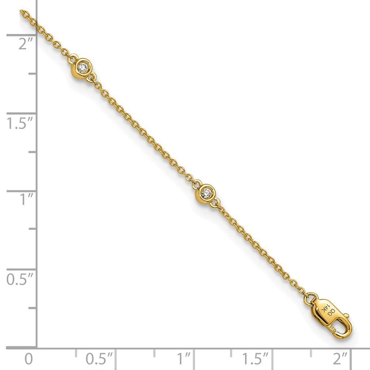 14K Yellow Gold 1/6 carat Bezel-set Diamond and Cable 7-Station Anklet