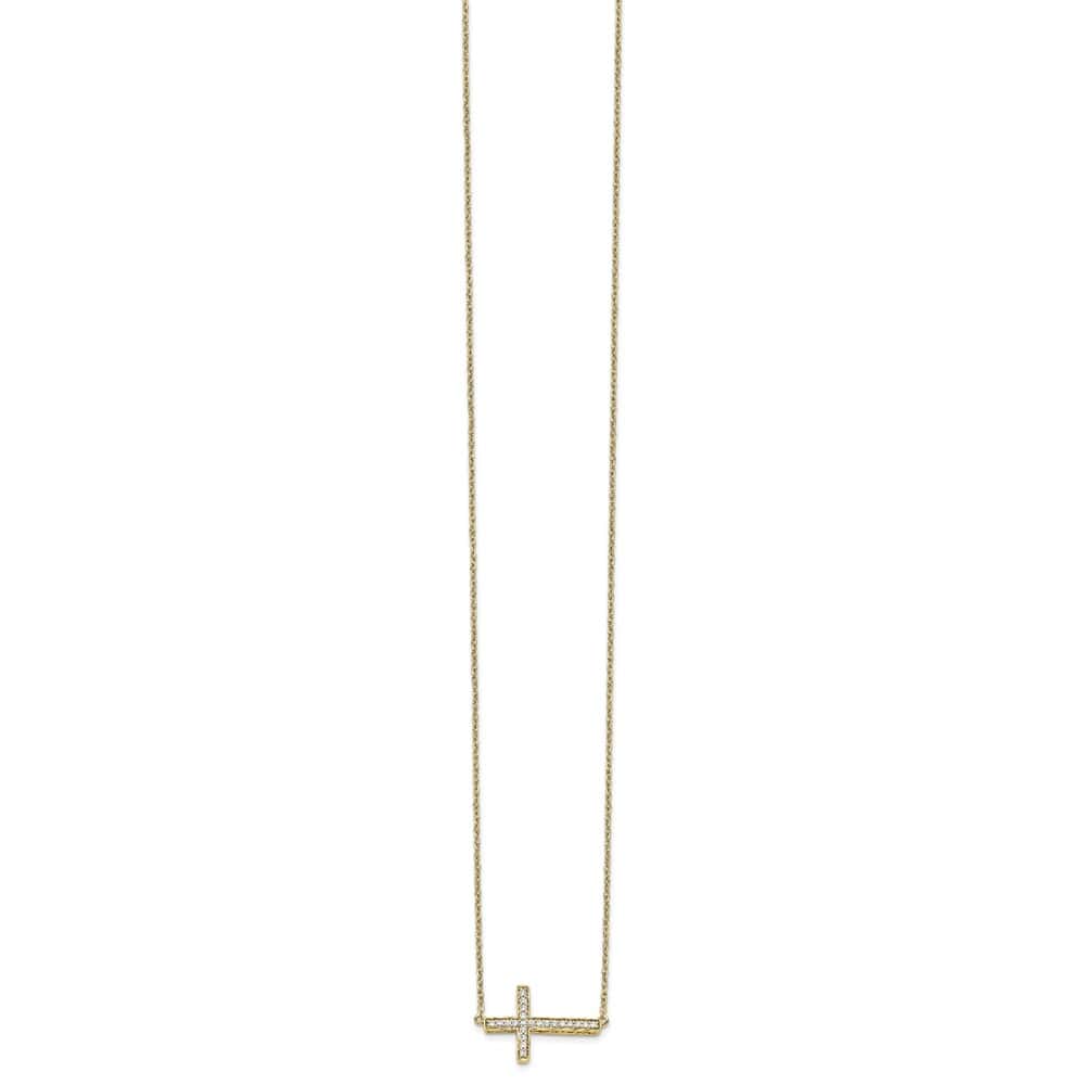 14K Yellow Gold 1/6 ct Diamond Sideways Cross 12x18mm 18 inch Necklace