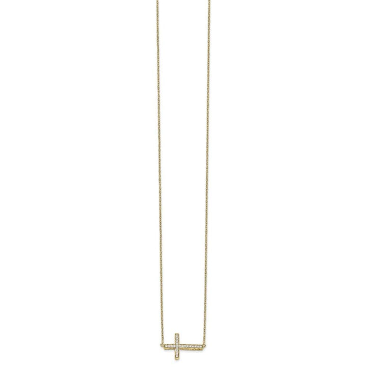 14K Yellow Gold 1/6 ct Diamond Sideways Cross 12x18mm 18 inch Necklace