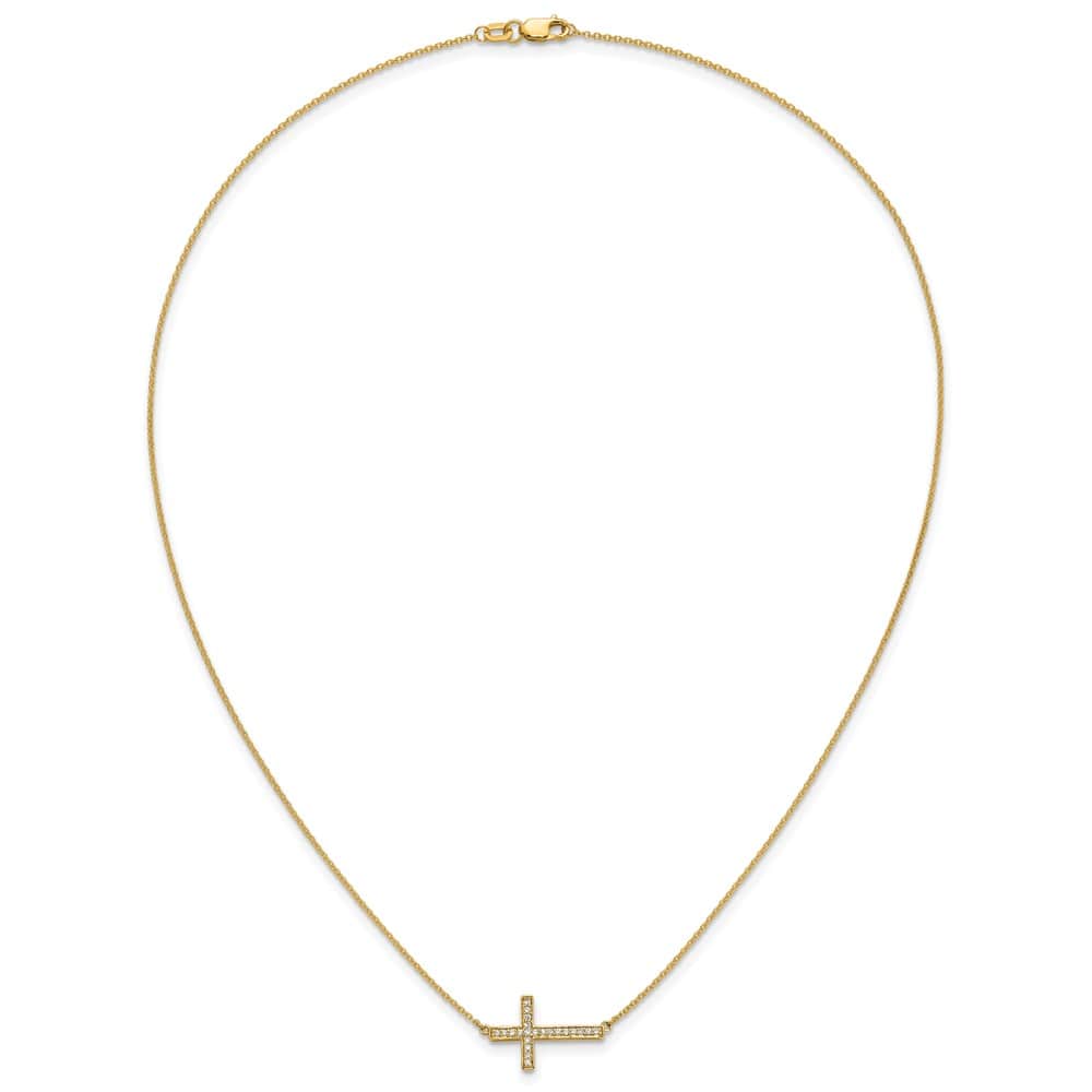 14K Yellow Gold 1/6 ct Diamond Sideways Cross 12x18mm 18 inch Necklace