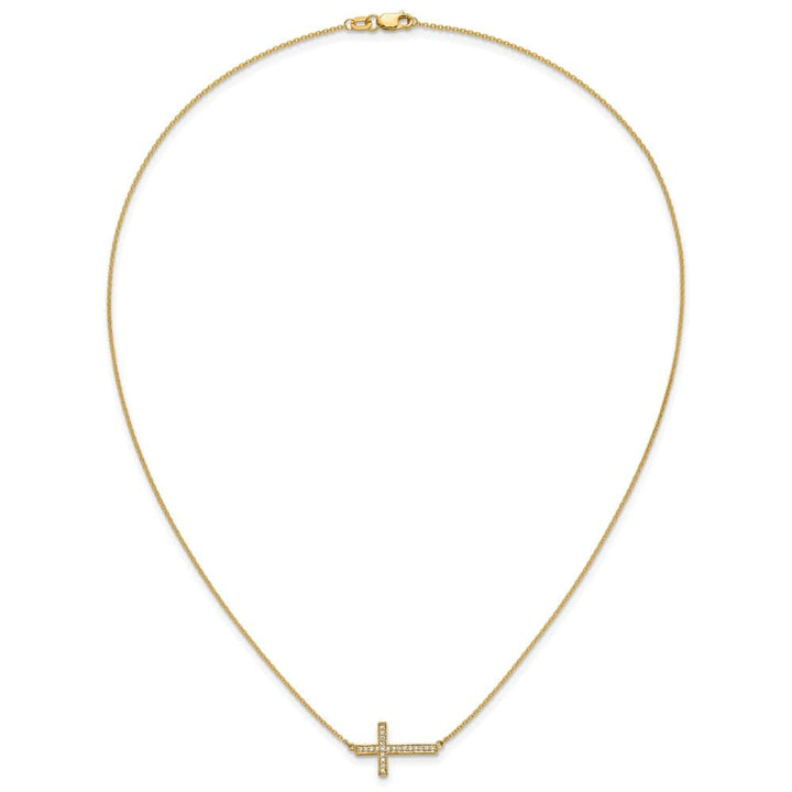 14K Yellow Gold 1/6 ct Diamond Sideways Cross 12x18mm 18 inch Necklace