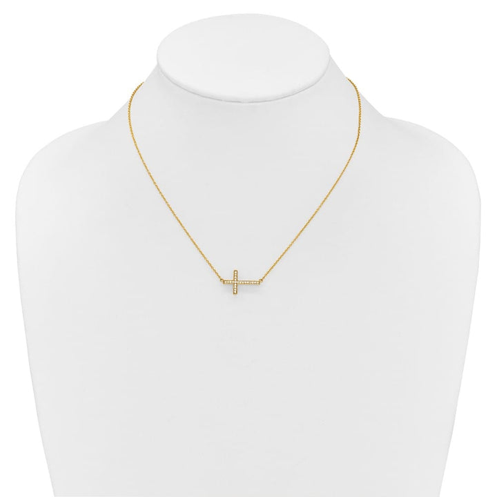 14K Yellow Gold 1/6 ct Diamond Sideways Cross 12x18mm 18 inch Necklace