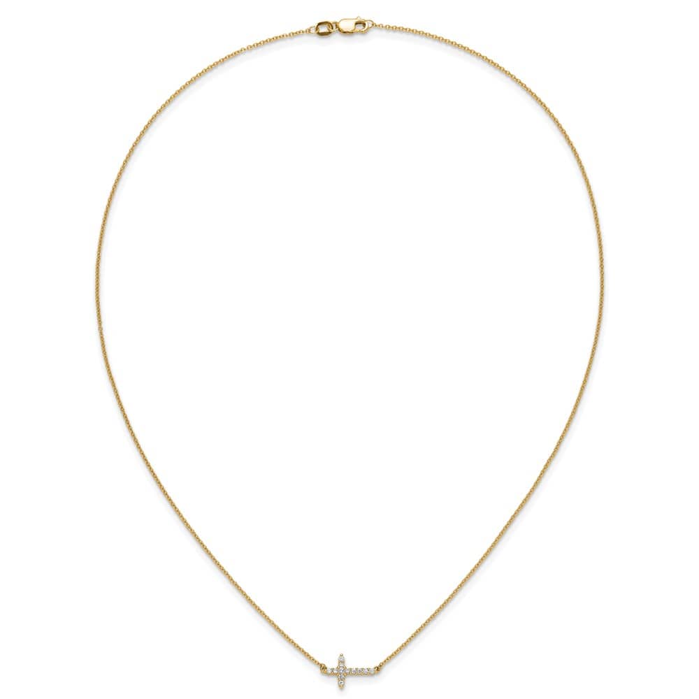 14K Yellow Gold 1/6 ct Diamond Sideways Cross 9x12 mm 18 inch Necklace