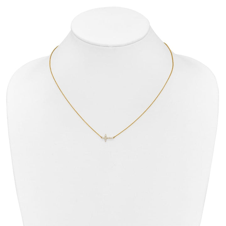 14K Yellow Gold 1/6 ct Diamond Sideways Cross 9x12 mm 18 inch Necklace