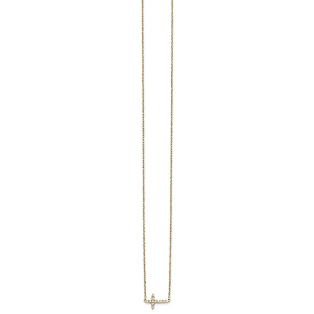 14K Yellow Gold 1/6 ct Diamond Sideways Cross 9x12 mm 18 inch Necklace