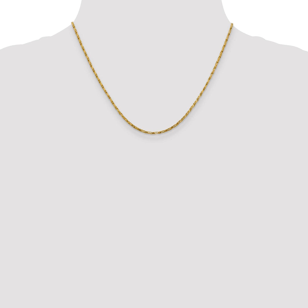 14K Yellow Gold 1.6mm D.C. Long Link Franco Chain 18 Inch