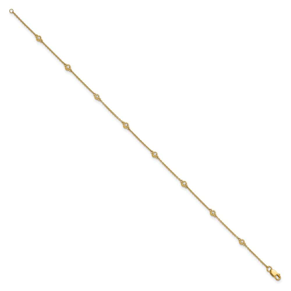 14K Yellow Gold 1/8 carat Bezel-set Diamond and Cable 8-Station Anklet