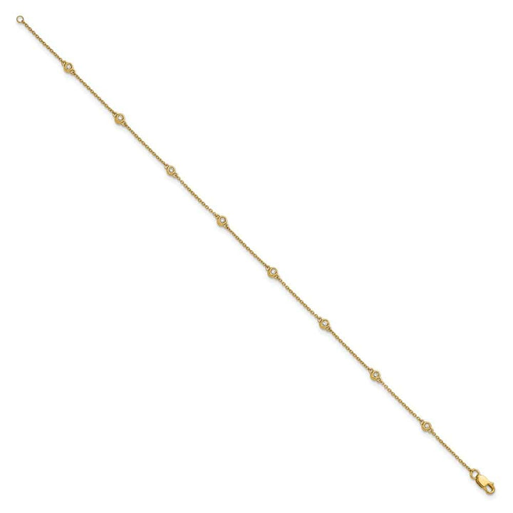 14K Yellow Gold 1/8 carat Bezel-set Diamond and Cable 8-Station Anklet