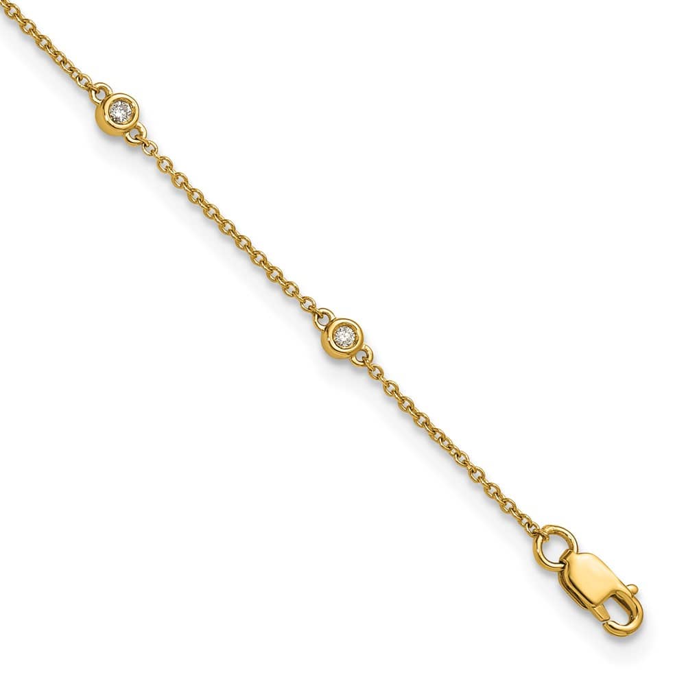 14K Yellow Gold 1/8 carat Bezel-set Diamond and Cable 8-Station Anklet — solid 14K yellow gold, 9 inches long, 2.94 g
