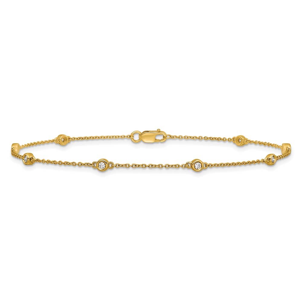 14K Yellow Gold 1/8 carat Bezel-set Diamond and Cable 8-Station Anklet