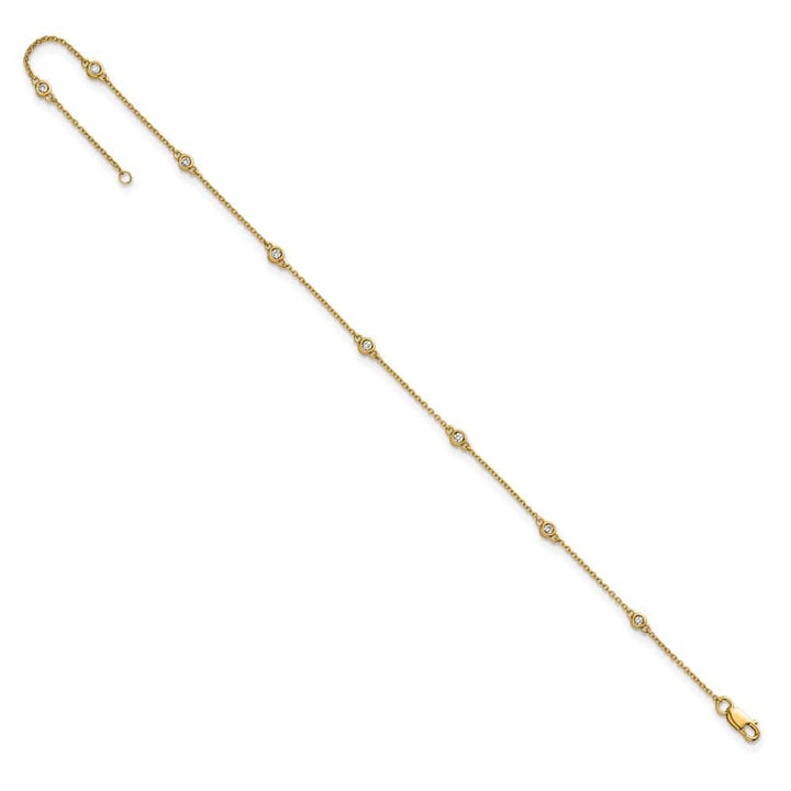 14K Yellow Gold 1/8 carat Bezel-set Diamond and Cable 8-Station Anklet