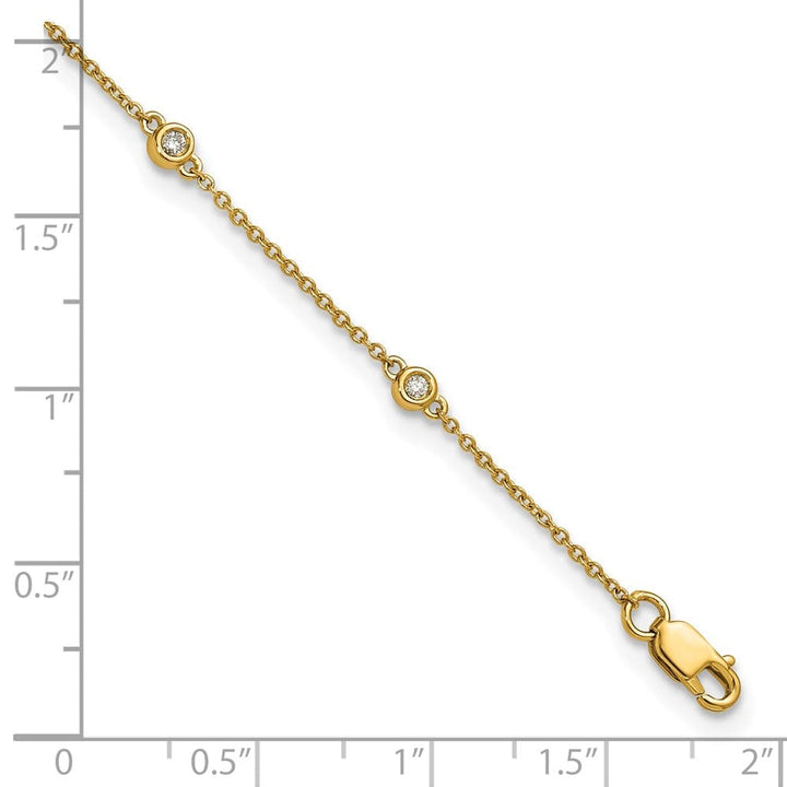14K Yellow Gold 1/8 carat Bezel-set Diamond and Cable 8-Station Anklet