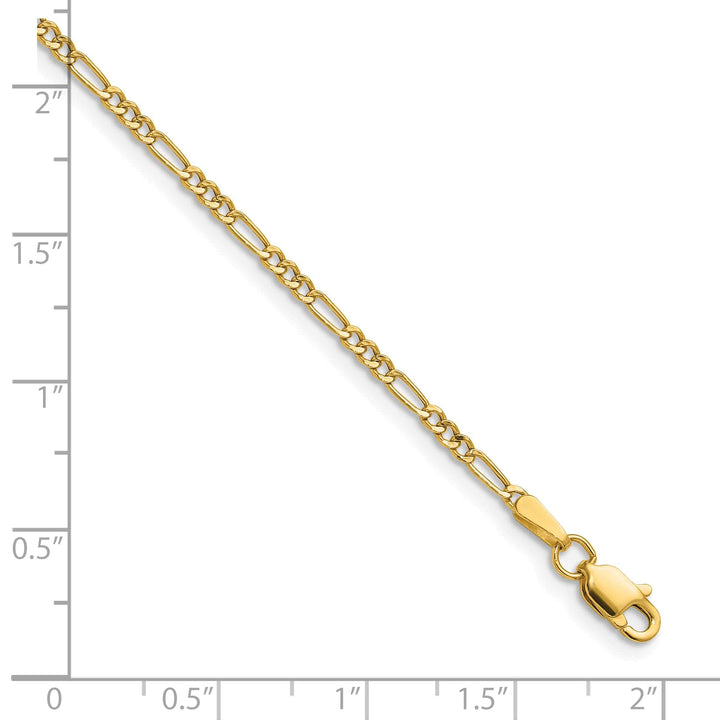 14K Yellow Gold 1.9mm Semi-Solid Figaro Anklet 10 Inch