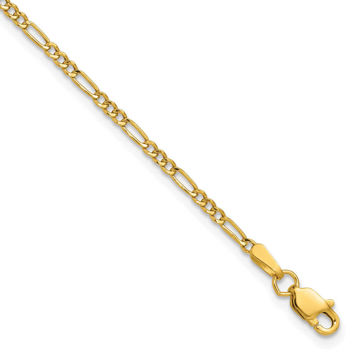 14K Yellow Gold 1.9mm Semi-Solid Figaro Bracelet