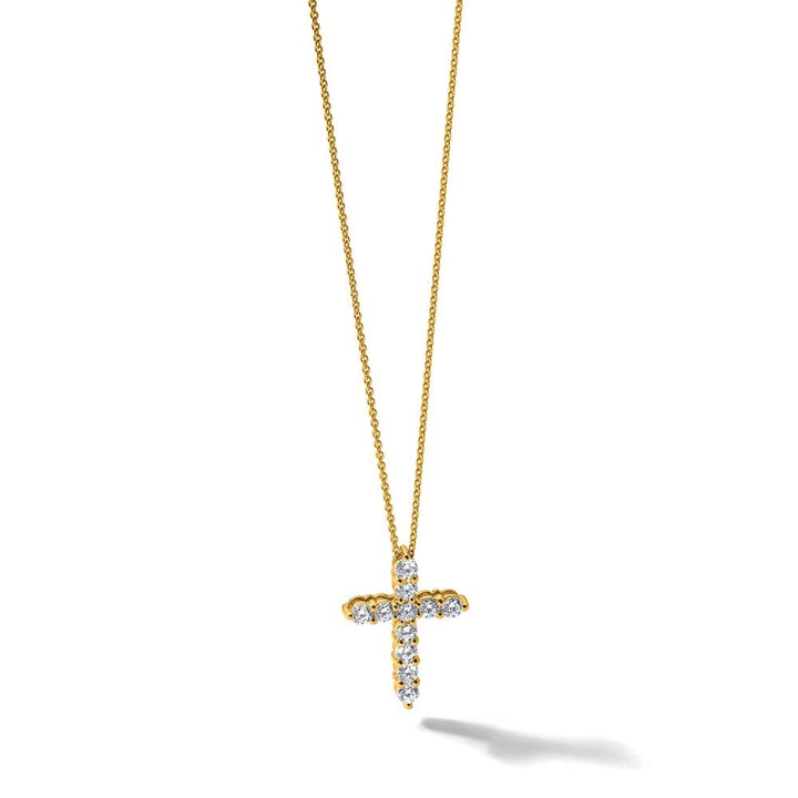 14K Yellow Gold 1 carat Diamond Cross Pendant 18 inch Necklace