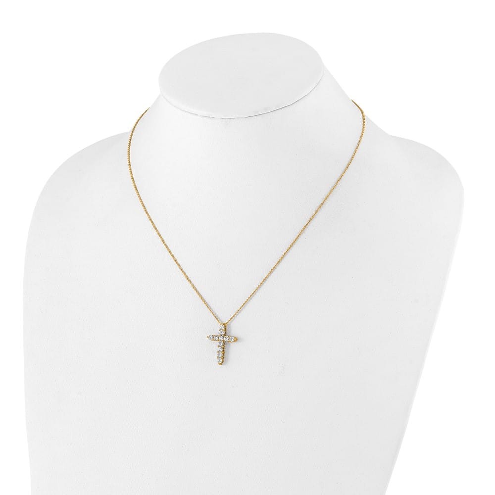 14K Yellow Gold 1 carat Diamond Cross Pendant 18 inch Necklace