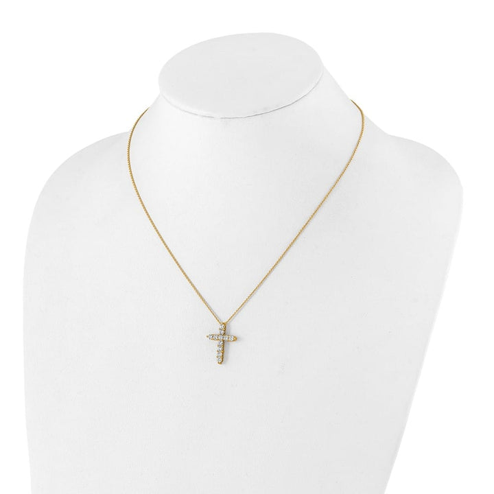 14K Yellow Gold 1 carat Diamond Cross Pendant 18 inch Necklace