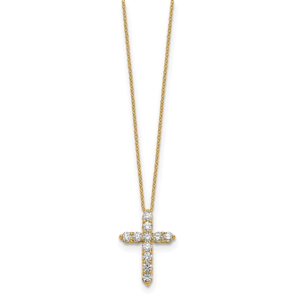14K Yellow Gold 1 carat Diamond Cross Pendant 18 inch Necklace
