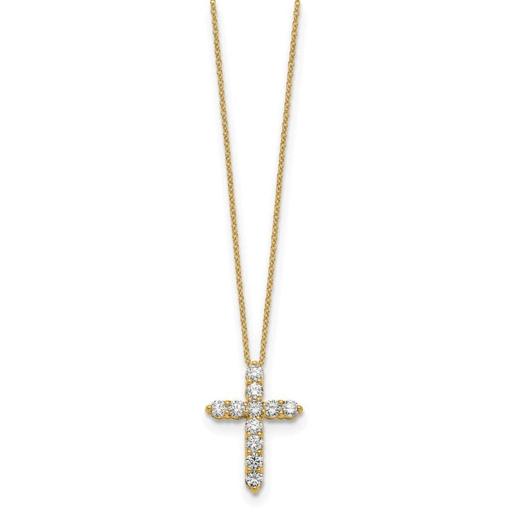 14K Yellow Gold 1 carat Diamond Cross Pendant 18 inch Necklace