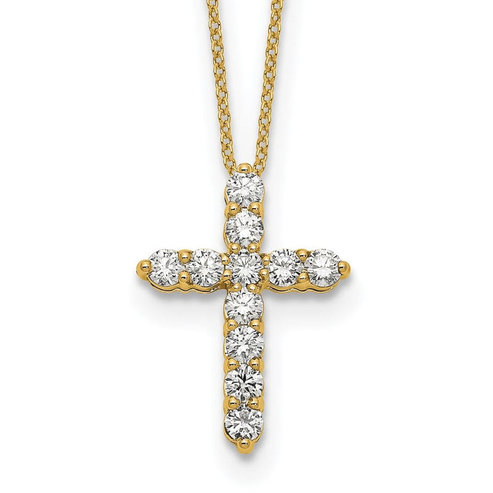 14K Yellow Gold 1 carat Diamond Cross Pendant 18 inch Necklace