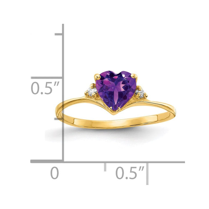 14k Yellow Gold 1 mm 1.16 g 6 mm Heart Amethyst and Diamond Ring