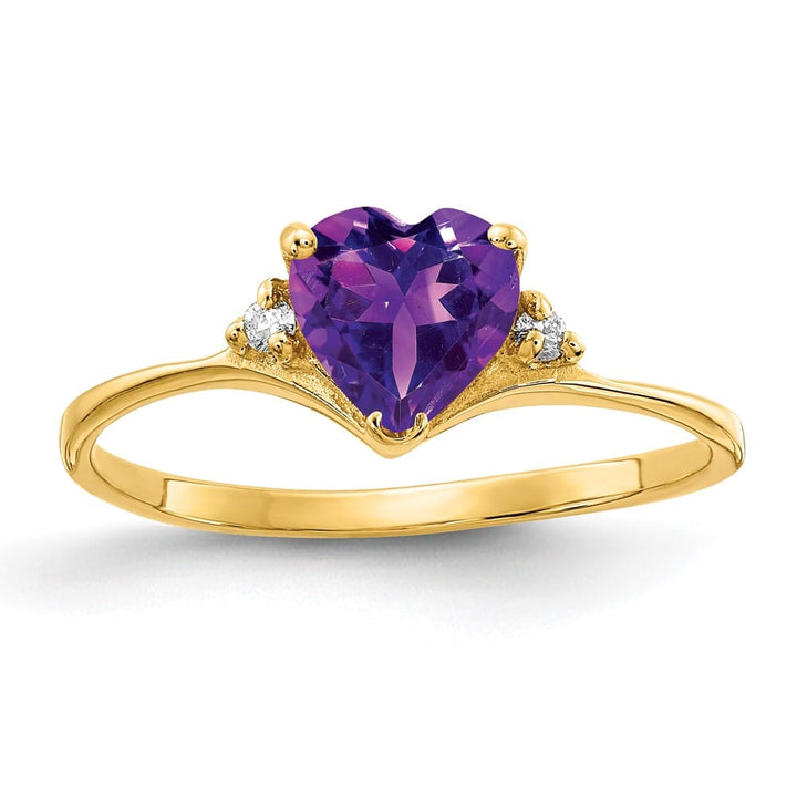 14k Yellow Gold 1 mm 1.16 g 6 mm Heart Amethyst and Diamond Ring