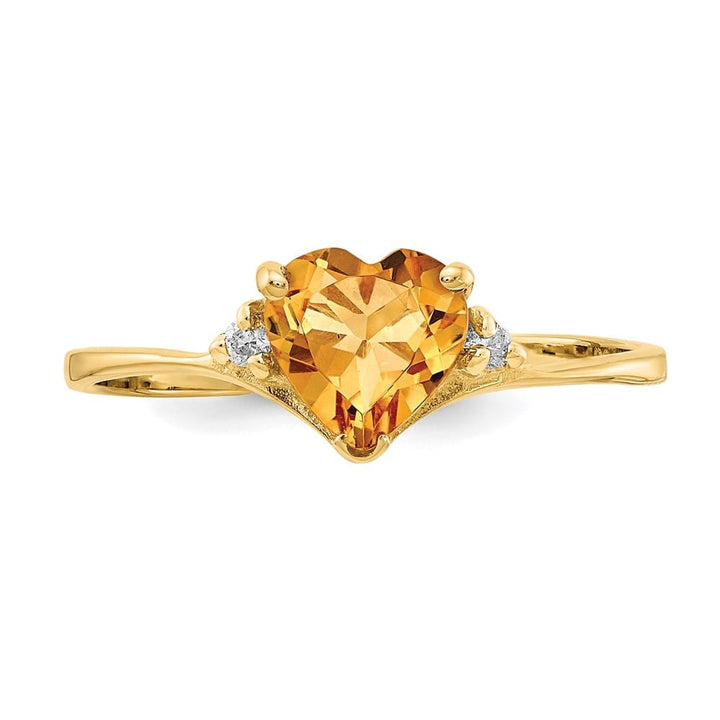14k Yellow Gold 1 mm 1.16 g 6 mm Heart Citrine and Diamond Ring