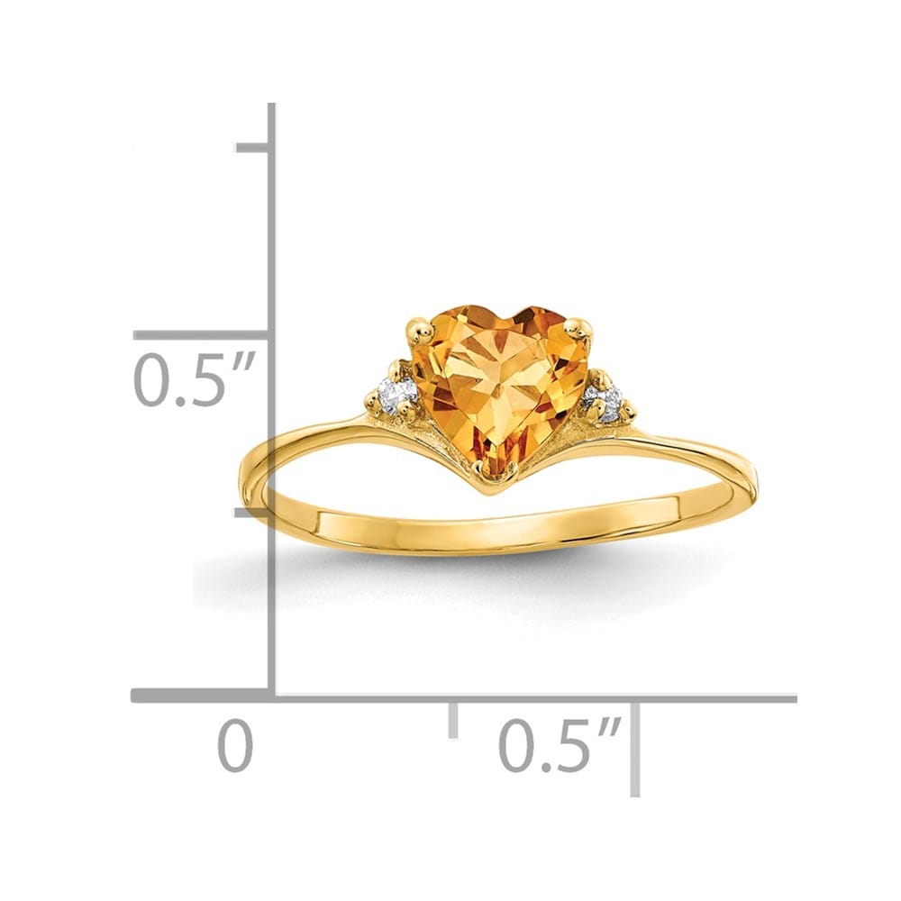 14k Yellow Gold 1 mm 1.16 g 6 mm Heart Citrine and Diamond Ring