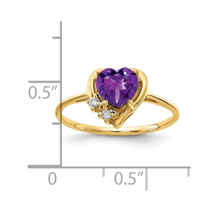 14k Yellow Gold 1 mm 1.78 g 6 mm Heart Amethyst and Diamond Ring