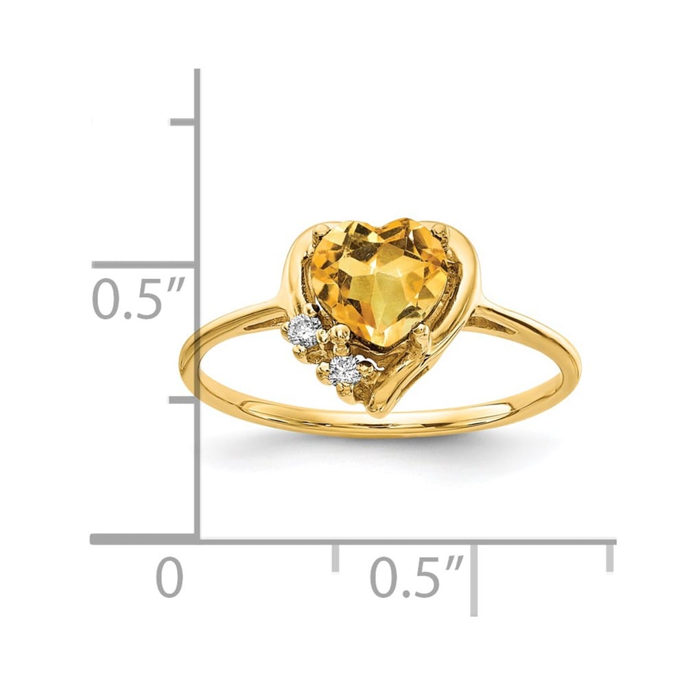 14k Yellow Gold 1 mm 1.78 g 6 mm Heart Citrine and Diamond Ring