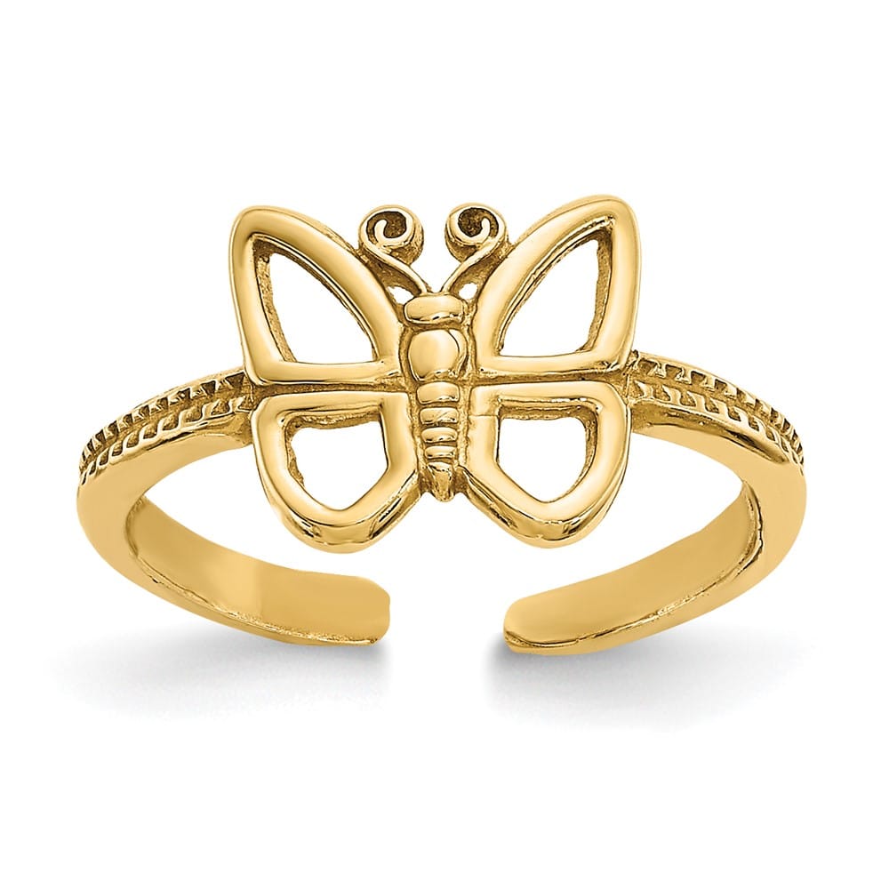 14k Yellow Gold 1 mm Butterfly Toe Ring