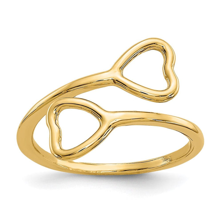 14k Yellow Gold 1 mm Double Heart Toe Ring with 12 mm Top