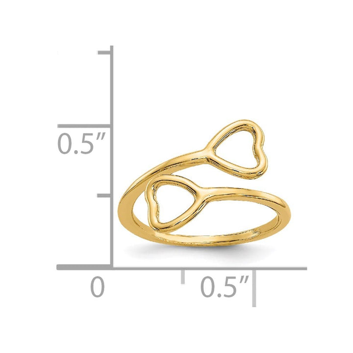 14k Yellow Gold 1 mm Double Heart Toe Ring with 12 mm Top