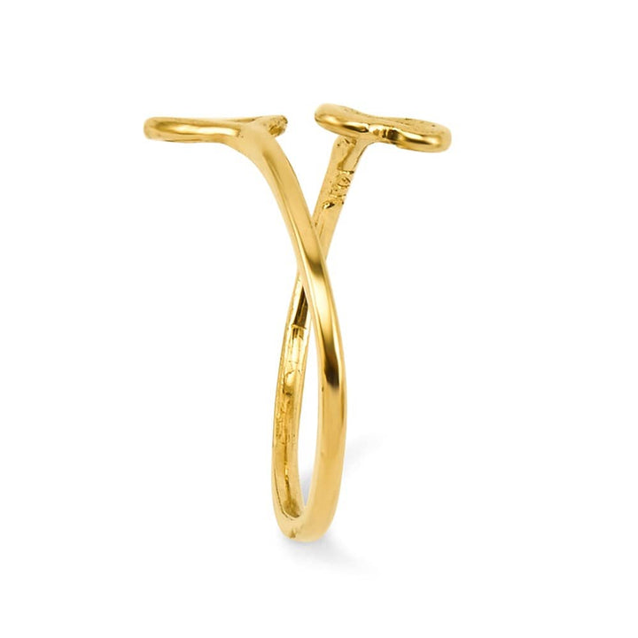 14k Yellow Gold 1 mm Double Heart Toe Ring with 12 mm Top