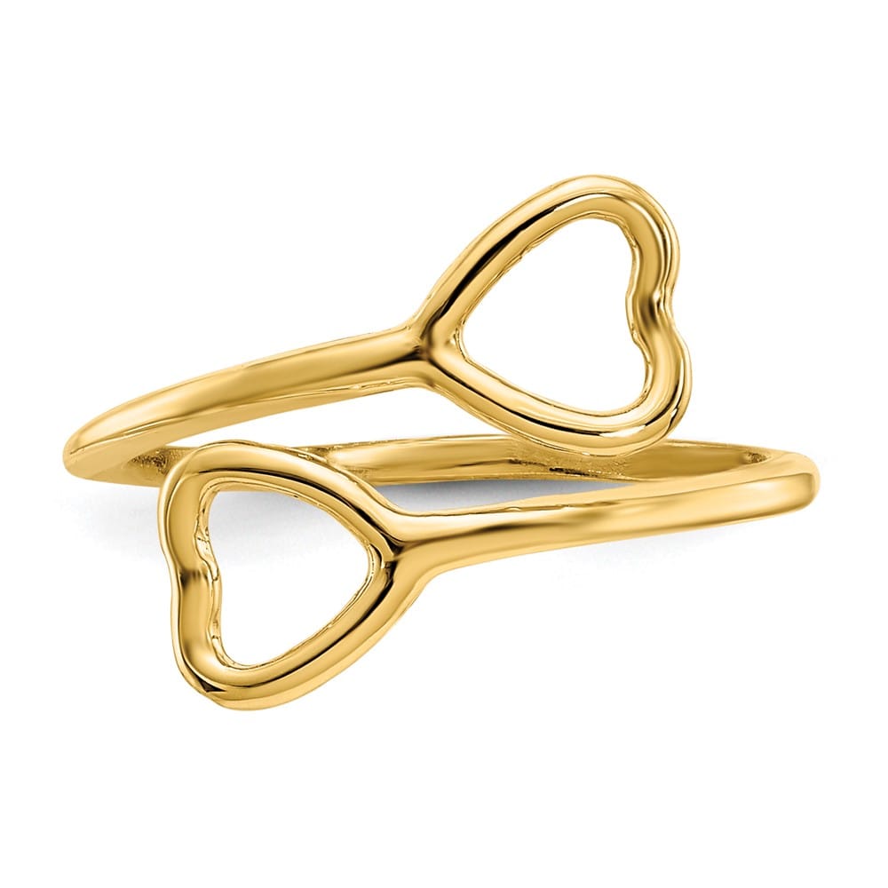 14k Yellow Gold 1 mm Double Heart Toe Ring with 12 mm Top