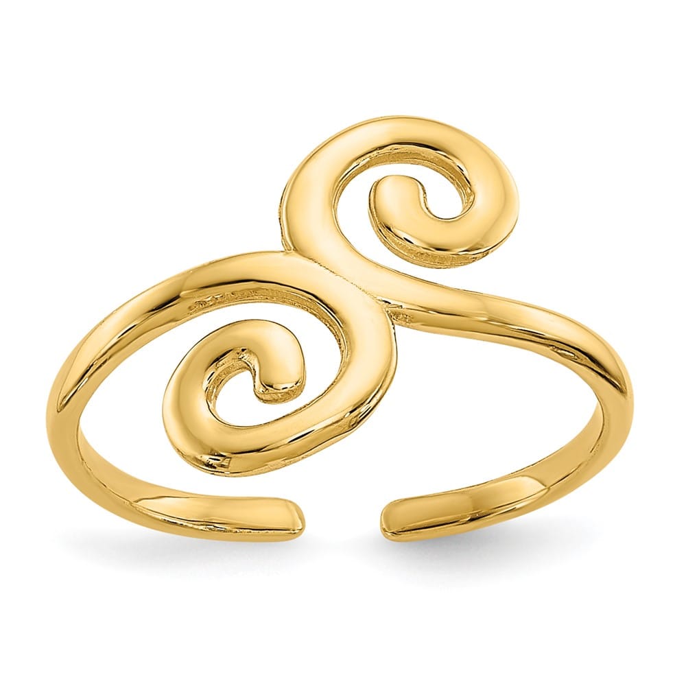 14k Yellow Gold 1 mm Swirl Toe Ring with 10 mm Top