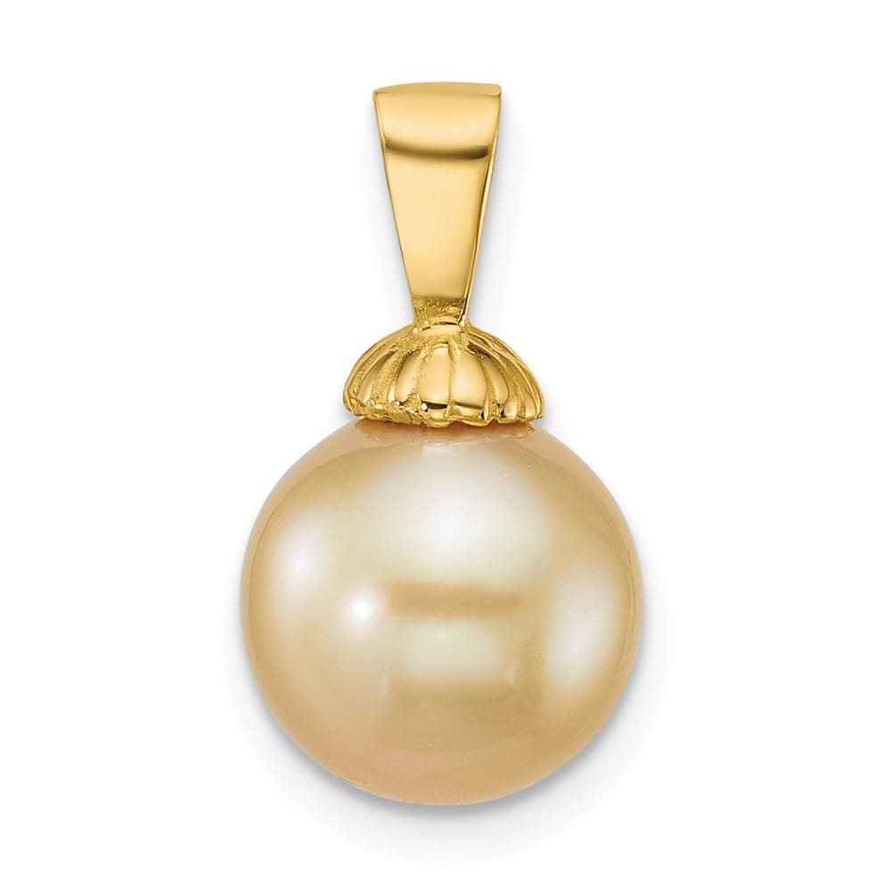 14K Yellow Gold 10-11mm Golden Round South Sea Cultured Pearl Pendant