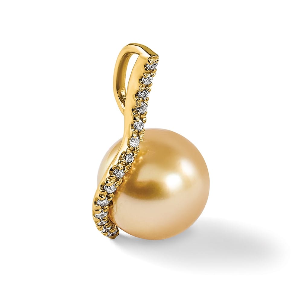 14K Yellow Gold 10-11mm Golden South Sea Pearl and Diamond Pendant