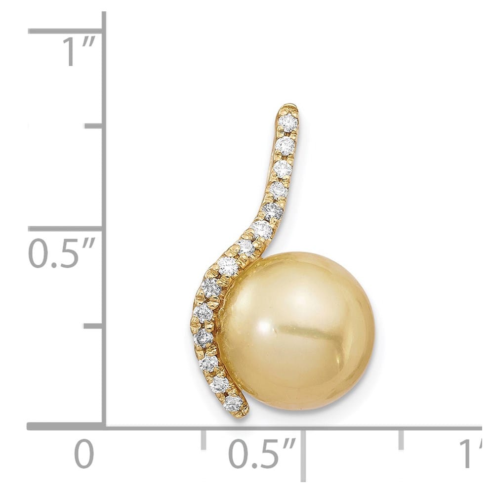 14K Yellow Gold 10-11mm Golden South Sea Pearl and Diamond Pendant