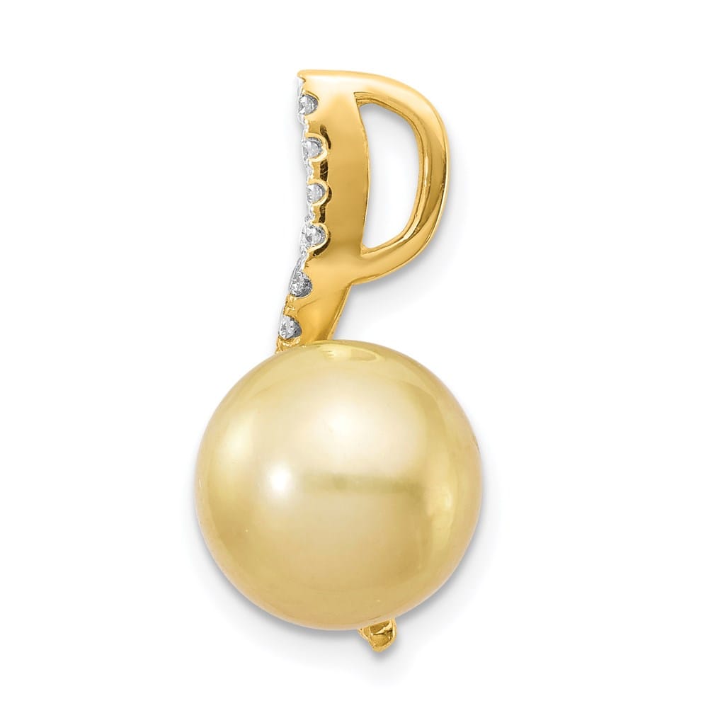 14K Yellow Gold 10-11mm Golden South Sea Pearl and Diamond Pendant