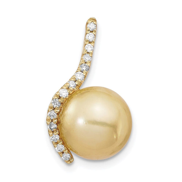 14K Yellow Gold 10-11mm Golden South Sea Pearl and Diamond Pendant