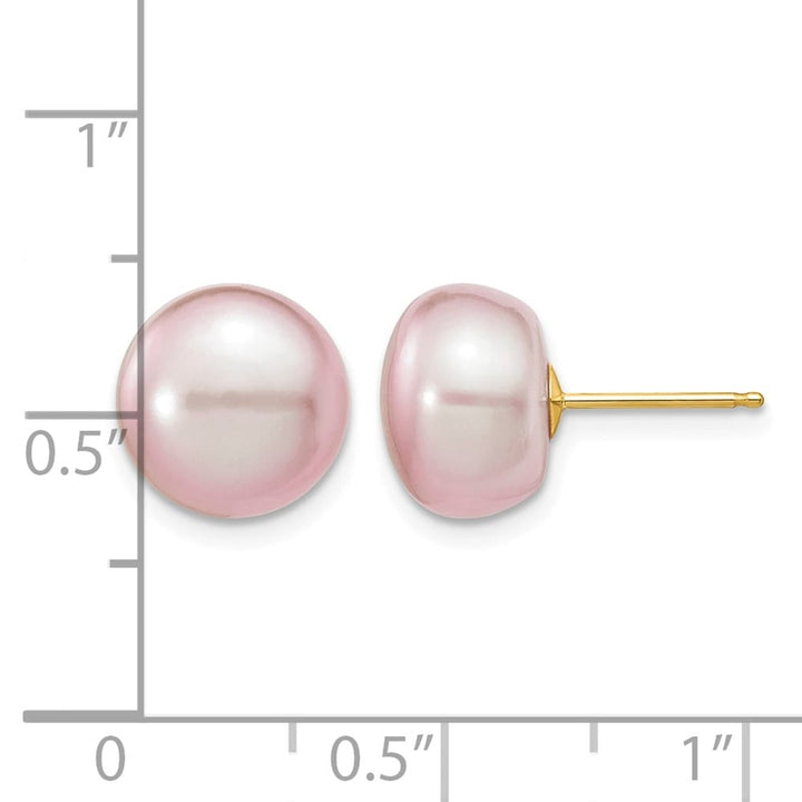 14K Yellow Gold 10-11mm Purple Button Freshwater Pearl Stud Earrings