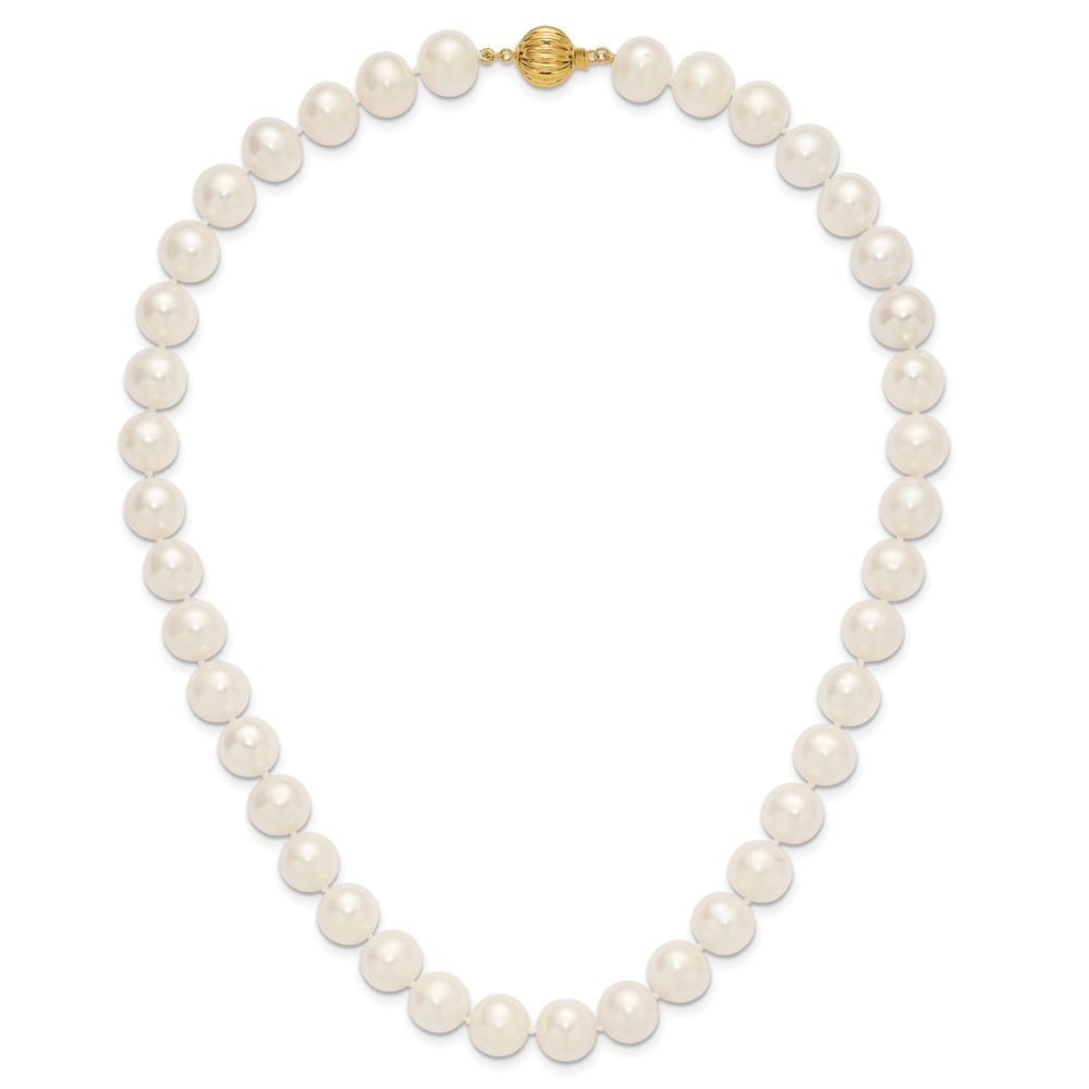 14K Yellow Gold 10-11mm Round White Cultured Pearl 18 inch Necklace