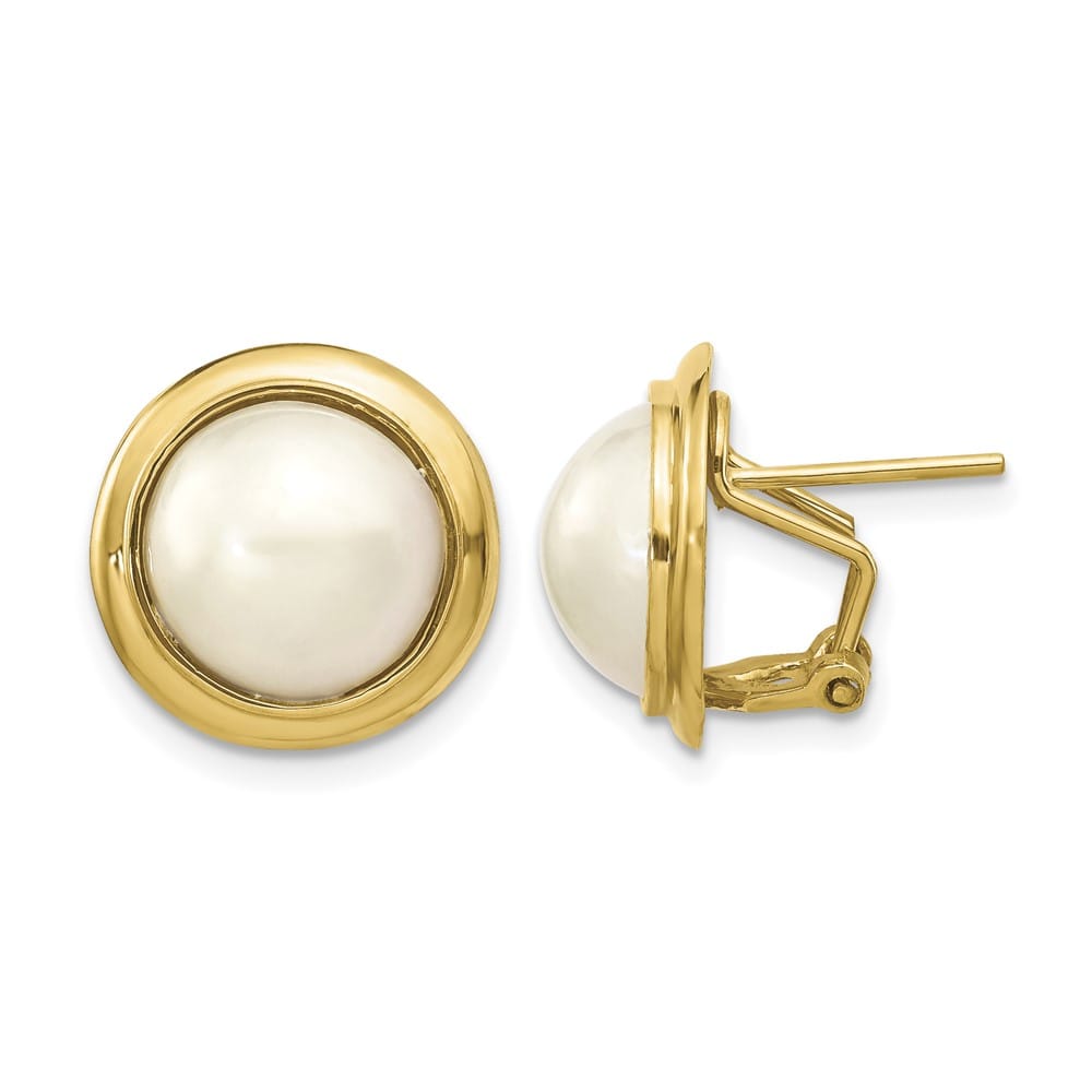 14K Yellow Gold 10-11mm White Freshwater Cultured Mabe Pearl Earrings