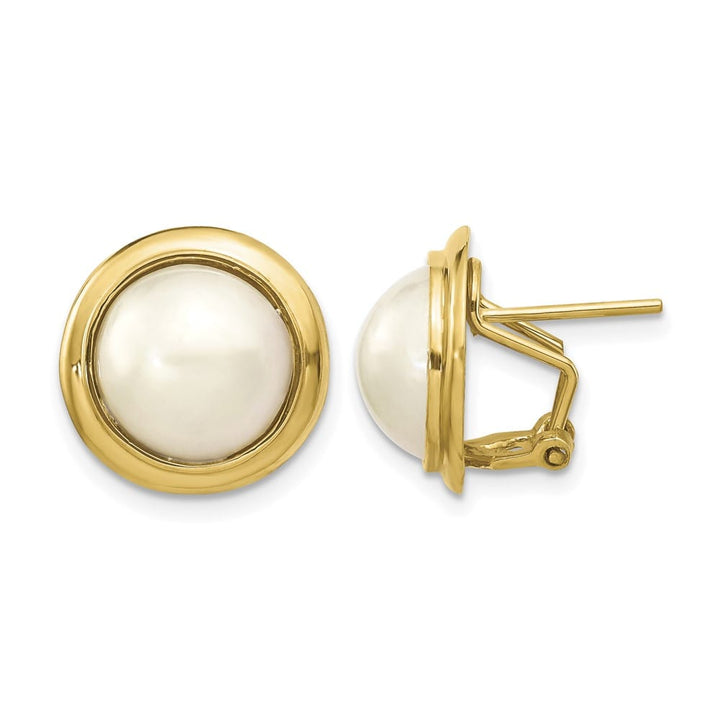 14K Yellow Gold 10-11mm White Freshwater Cultured Mabe Pearl Earrings