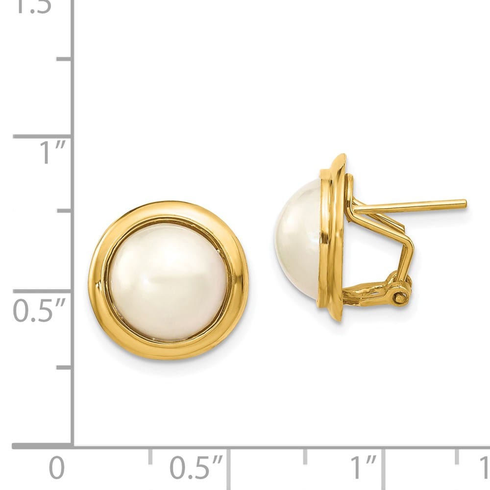 14K Yellow Gold 10-11mm White Freshwater Cultured Mabe Pearl Earrings